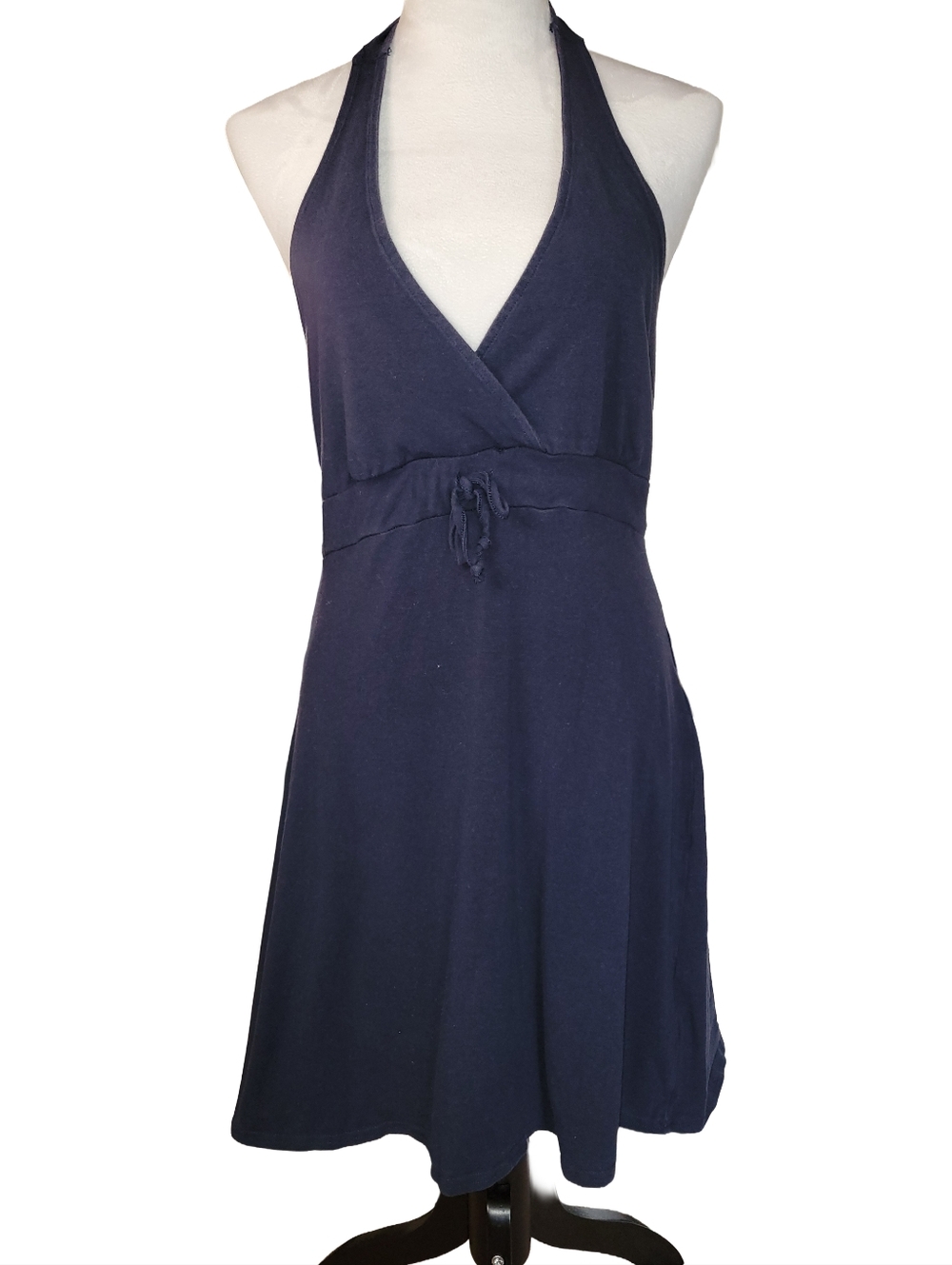 Venus Fit & Flare Tie Neck Halter Summer Dress Navy Blue Adjustable Waist Medium